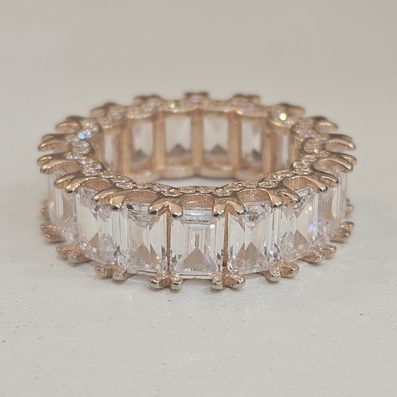14kt Rose Gold Plated 925 CZ Eternity Band Size 6 US Sterling Silver
